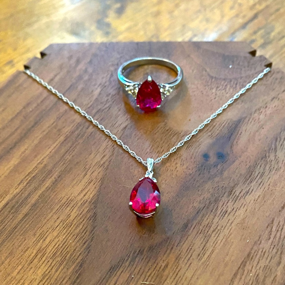 Ruby Necklace And Matching Stone Ring - image 1